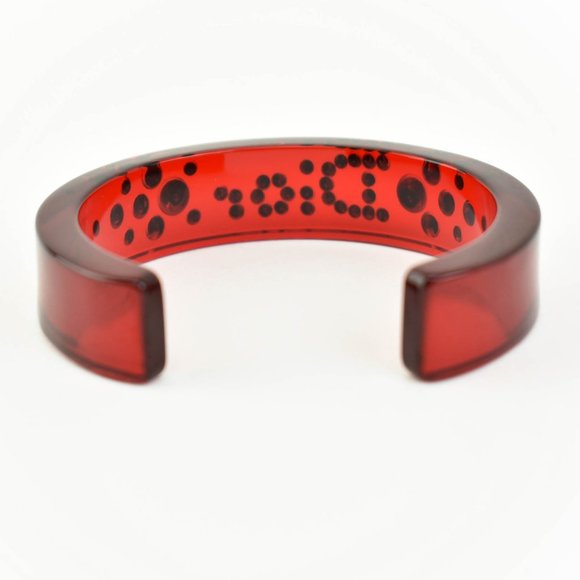 DIOR: Red & Black Austrian Crystals Logo Cuff (ow) - Picture 6 of 6